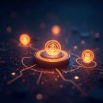 Tres tokens cripto brillantes MYX, IRYS y MON orbitan sobre una cuadrícula digital; fondo con brillo inspirado en Binance.
