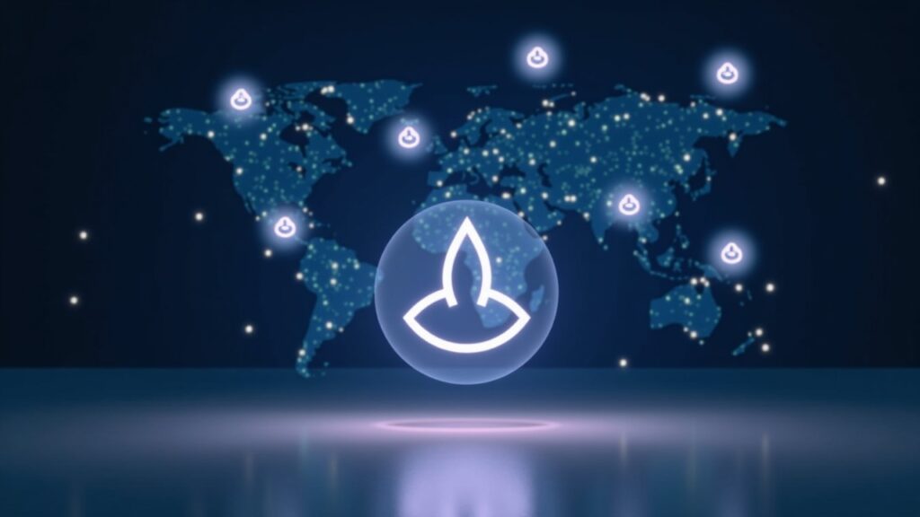 Logo central de PUMP, con Spotlight orbitando y una red tipo Solana al fondo, transmitiendo utilidad cripto.