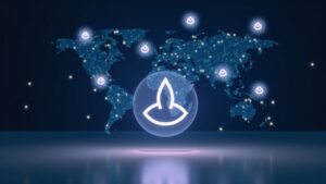 Logo central de PUMP, con Spotlight orbitando y una red tipo Solana al fondo, transmitiendo utilidad cripto.