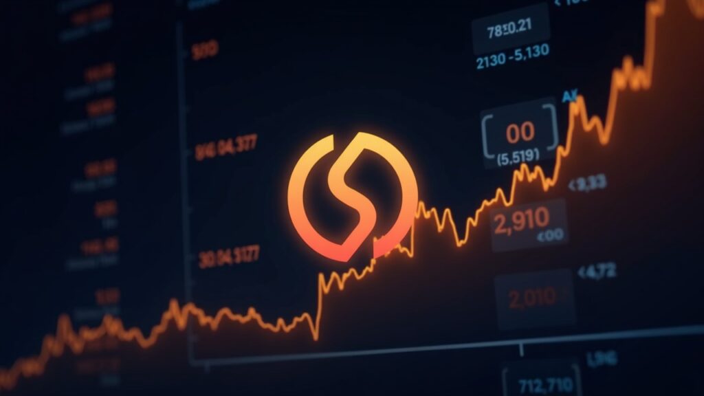 Logo de Solana sobre un panel luminoso con tickers ETF y un gráfico alcista hacia 300.