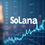 Solana en el centro con gráfico dividido: ETF a la izquierda, actividad on-chain a la derecha, patrón head-and-shoulders.