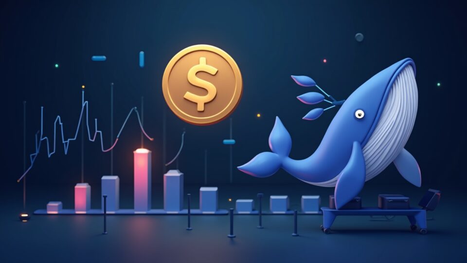 Solana: logo con gráfico descendente, grandes transferencias de ballenas y emblema PoH, visual de red descentralizada para noticias cripto