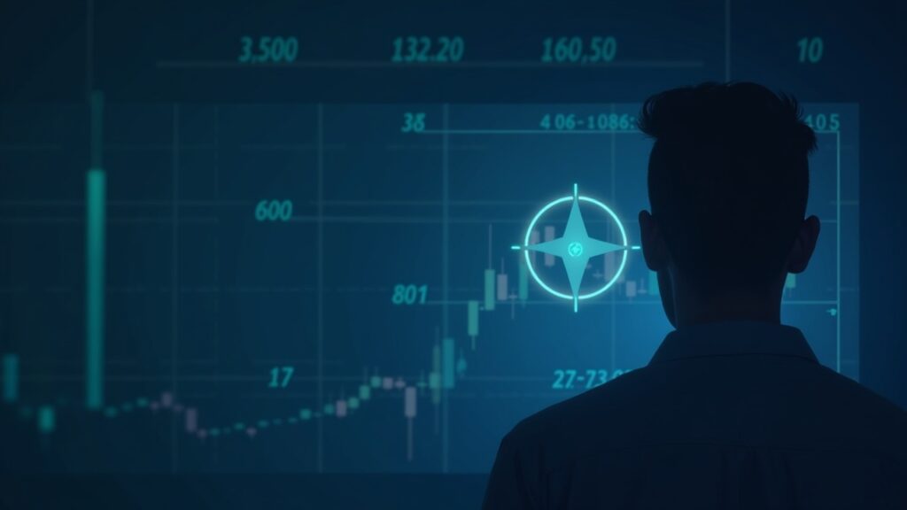 Logo de XLM sobre panel de trading de vidrio con rango 0.27–0.35, trader institucional al frente y fondo de rejilla blockchain.