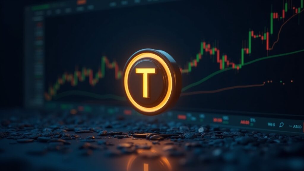 Header fotorealista con Toncoin al centro; vista dividida: spot rezagado y derivados con interés abierto.