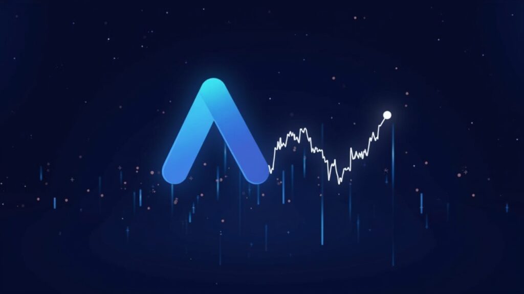 Logotipo dividido de AAVE con una disputa de gobernanza entre el DAO y Aave Labs, superpuesto por gráficas ascendentes y descendentes que ilustran el impacto en el precio.