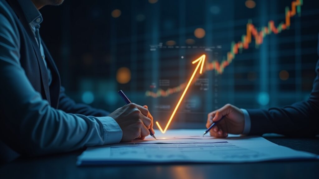 Un analista en un escritorio financiero analiza un aumento holográfico del suministro de USD1 con el logo de Binance y documentos regulatorios cerca.