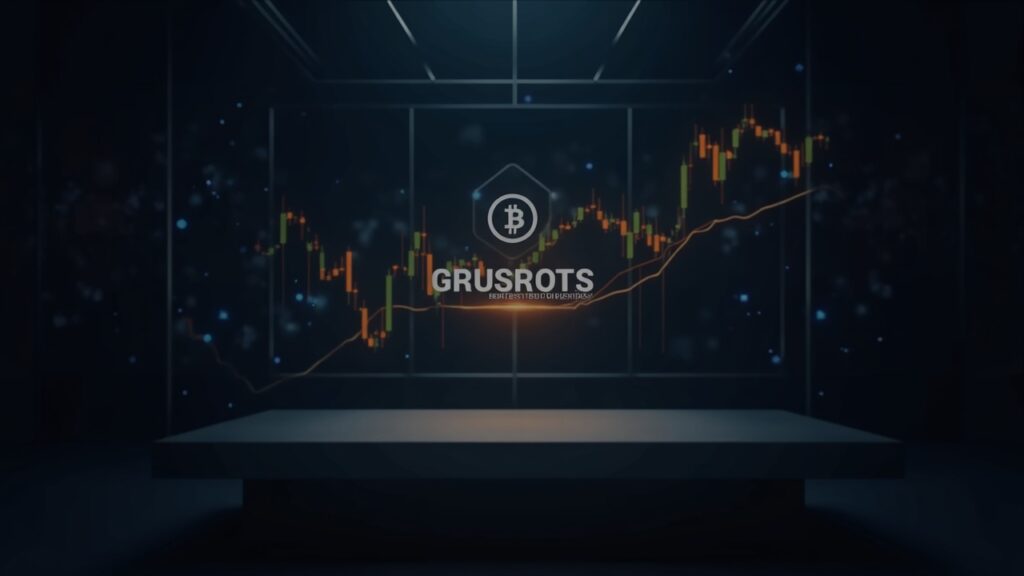 Sala de prensa cripto fotorrealista con el logo de BCH y un gráfico alcista que apunta a 650 antes de Navidad, superposición de la presentación de Grayscale.