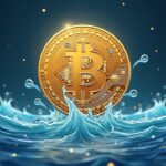 Bitcoin rodeado de liquidez fluyente, escalas de precios y libros de órdenes pulsantes mientras el CPI se enfría.