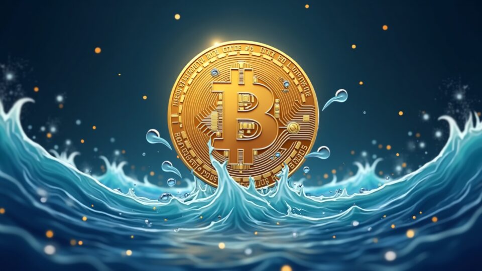 Bitcoin rodeado de liquidez fluyente, escalas de precios y libros de órdenes pulsantes mientras el CPI se enfría.