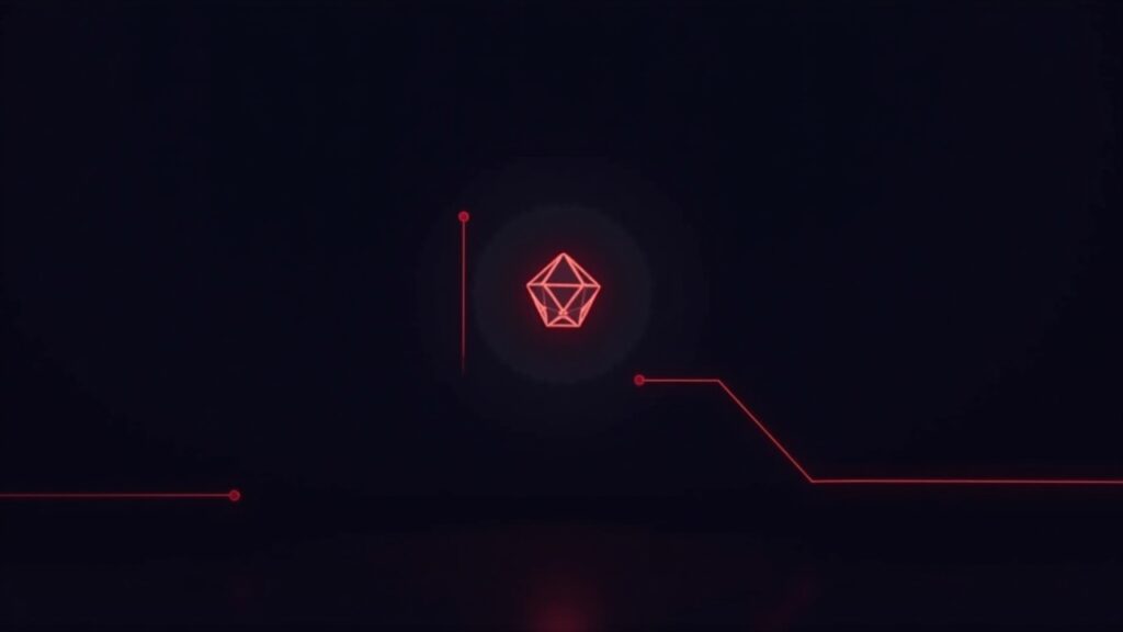 Logotipo de Cardano centrado en una sala de redacción oscura y de alta tecnología con una línea de tendencia descendente roja y un icono de interrupción que señala la fase de medianoche