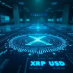 Mesa de operaciones fotorrealista con paneles de futuros cotizados al contado XRPUSD y SOL y la marca CME Globex.