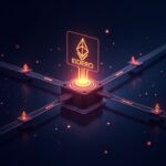 encabezado fotorrealista de un equipo de validación con glifos de ETH fluyendo hacia un panel de entrada luminoso junto a un panel de salida más pequeño