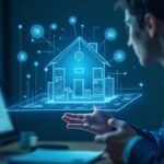 Un profesional revisa un gráfico holográfico de préstamos de vivienda tokenizados en una pantalla de cadena de bloques con los logotipos azules de ETHZilla y Zippy.