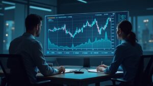 Analista junto a un gráfico holográfico del precio de Zcash que rompe la resistencia, con indicadores alcistas y elementos visuales de la cadena de bloques.