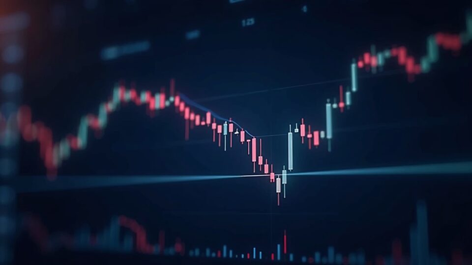 Operador cripto fotorrealista analiza un gráfico luminoso de precios de HBAR que destaca una configuración alcista clave y el riesgo de una caída del 13%.