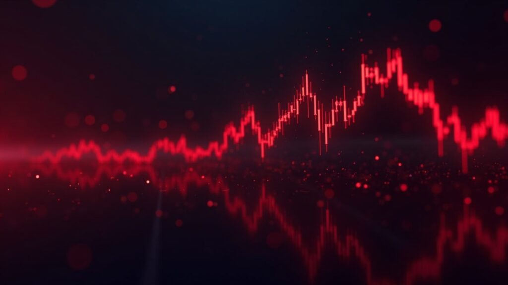 Encabezado fotorrealista con el logo de Hedera HBAR cayendo sobre un gráfico de precios cripto rojo en una cuadrícula digital.
