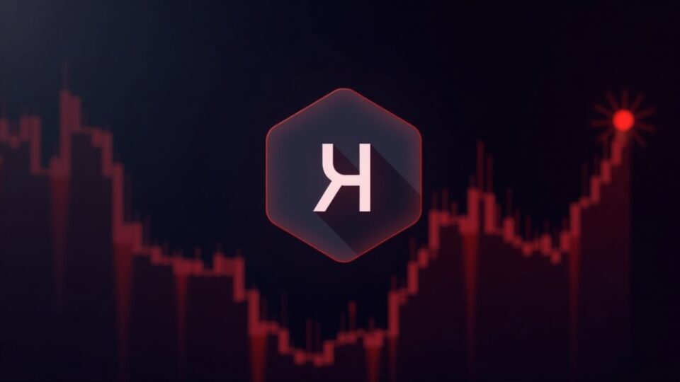 Logotipo de HBAR en medio de una caída del mercado en rojo con barras de volumen en aumento y gráficos de precios.