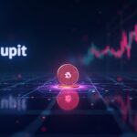 Token HumidiFi WET centrado en un elegante panel de criptomonedas con los logotipos de Upbit y Bithumb y un resplandeciente impulso en KRW