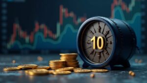 Escena realista: cupón 10% de MicroStrategy STRD, bóveda de reserva de efectivo y gráfico del precio de bitcoin en el fondo.