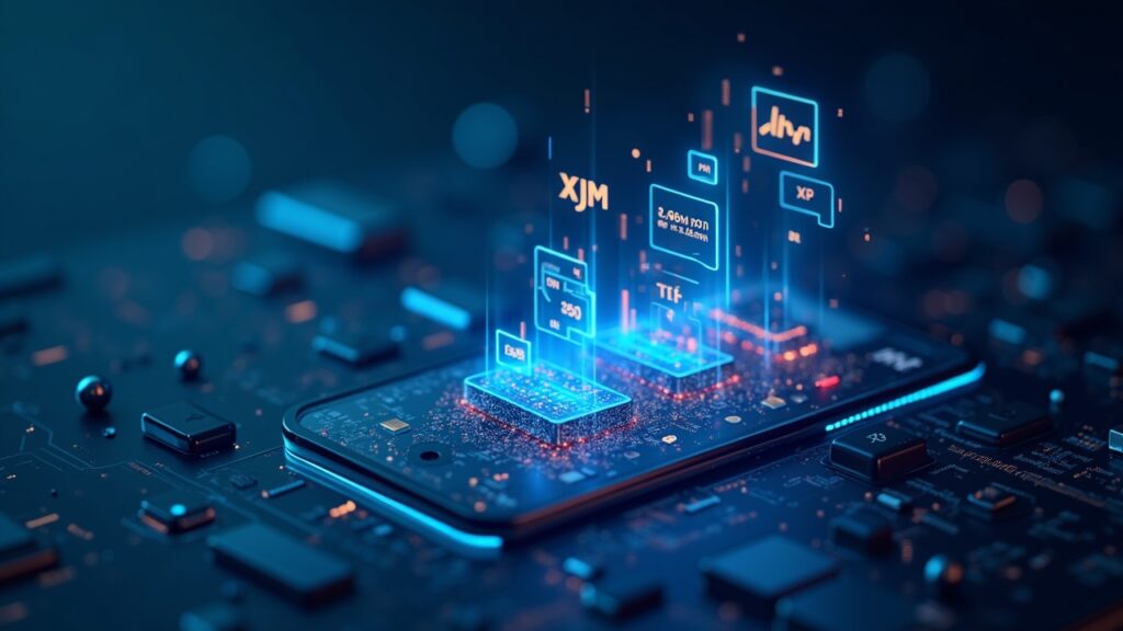 Mesa de trading de alta fidelidad con la marca Ripple y TJM, visuales de RLUSD y XRP Ledger que señalan acceso institucional.