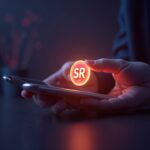 Un elegante teléfono inteligente proyecta un token SKR brillante con suministro de 10B en una sala de redacción con colores inspirados en Solana.