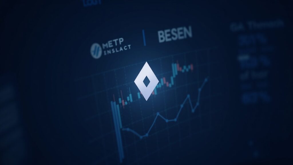 Logotipo fotorrealista de Stellar elevándose sobre un elegante panel financiero con iconos de Nasdaq y ETP en el fondo