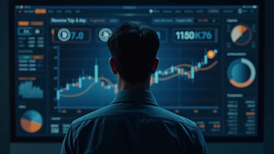 Photorealistic newsroom header: a finance executive at dashboard with Bitcoin icons, a NAV chart, and a rotating flywheel.