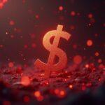 Fotorealista desanclaje de USDe cerca de $0.65 en medio de una tormenta de datos del mercado en rojo y tenues motivos de blockchain.