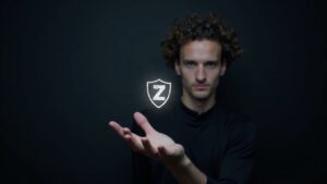 Vitalik Buterin se enfrenta a una mano oscura sobre una transacción protegida de Zcash, simbolizando privacidad vs. gobernanza por token.