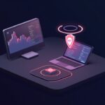 Mesa de trading futurista con un fragmento de WLFI, un gráfico de precios y un halo USD1 que señala la adopción de DeFi y los lanzamientos RWA de 2026.