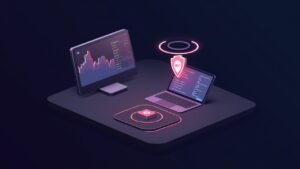Mesa de trading futurista con un fragmento de WLFI, un gráfico de precios y un halo USD1 que señala la adopción de DeFi y los lanzamientos RWA de 2026.