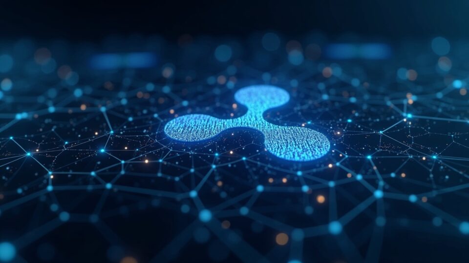Encabezado fotorrealista: XRP se transforma en una blockchain similar a Solana con carriles rápidos y elementos visuales de gobernanza.