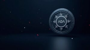 Encabezado fotorrealista: logo de Cardano ADA centrado, bóveda segura en primer plano, logo de Ethereum a la izquierda, flechas rojas insinuando MEV.