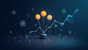 Encabezado fotorrealista de criptomonedas que muestra CHZ, DASH y POL sobre un gráfico de mercado dinámico con iconos de hoja de ruta y un equilibrio regulatorio.