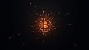 Logotipo fotorrealista de Bitcoin con una superposición de un procesador cuántico brillante, señalando desafíos de seguridad poscuántica.