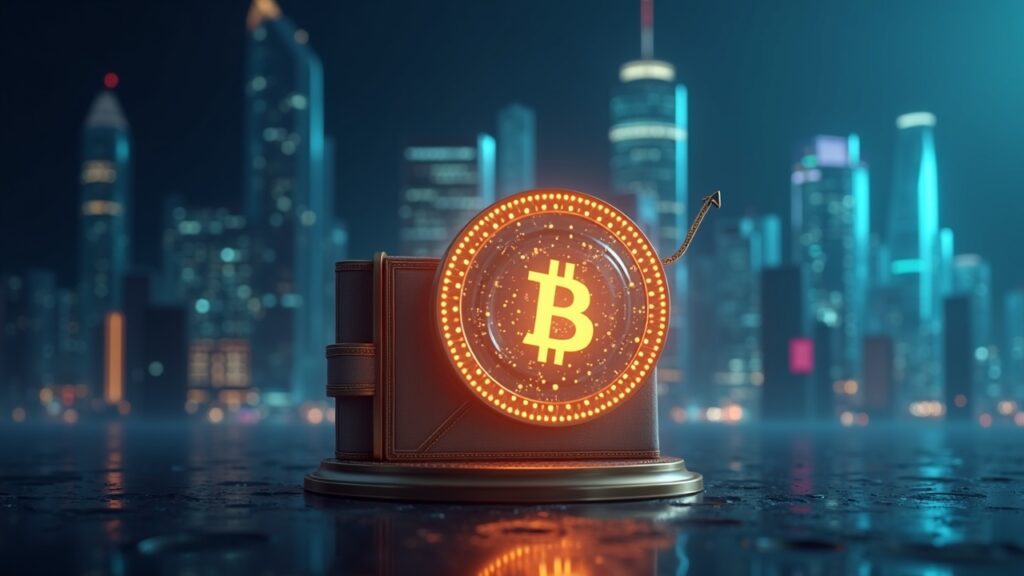 Billetera de yuan digital fotorrealista con rendimiento en aumento, en contraste con un ícono de stablecoin bloqueada de EE.UU., con un telón de fondo de centro financiero global.
