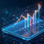 Holograma fotorrealista de IA que muestra gráficos de precios de XRP, SOL y ADA para 2026 sobre una cuadrícula blockchain.