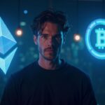 Retrato de MrBeast en un estudio con logotipos holográficos de Ethereum y Bitmine, que ilustran un acuerdo de criptomedia DeFi de $200M.