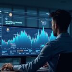 Analista de criptomonedas fotorrealista revisa un gráfico holográfico de precios de monedas, destacando flujos institucionales y catalizadores regulatorios.