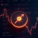 Token PUMP brillante en un panel de trading con temática de Solana con flechas ascendentes e íconos de nuevos tokens meme.