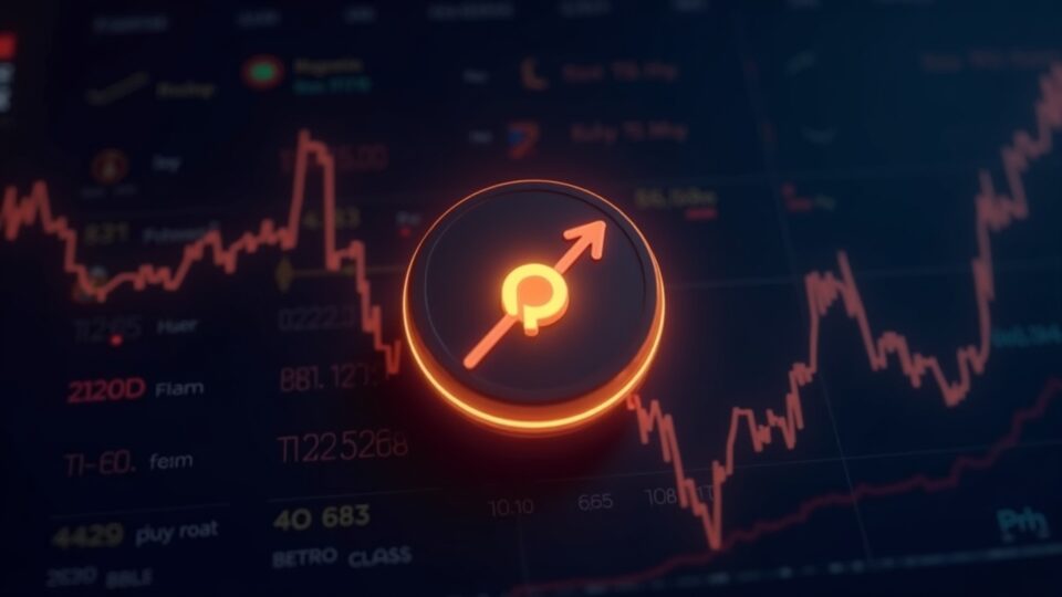 Token PUMP brillante en un panel de trading con temática de Solana con flechas ascendentes e íconos de nuevos tokens meme.