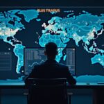 Imagen fotorrealista de un profesional financiero en un elegante escritorio de trading, RLUSD en las pantallas, colateral entre activos y mapa de liquidación global.