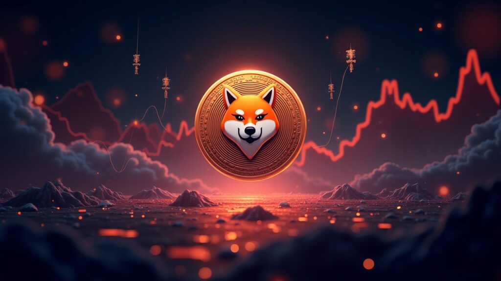 Encabezado fotorrealista: Shiba Inu coin, rising burn-rate charts, shrinking supply, data streams, and withdrawal silhouettes.