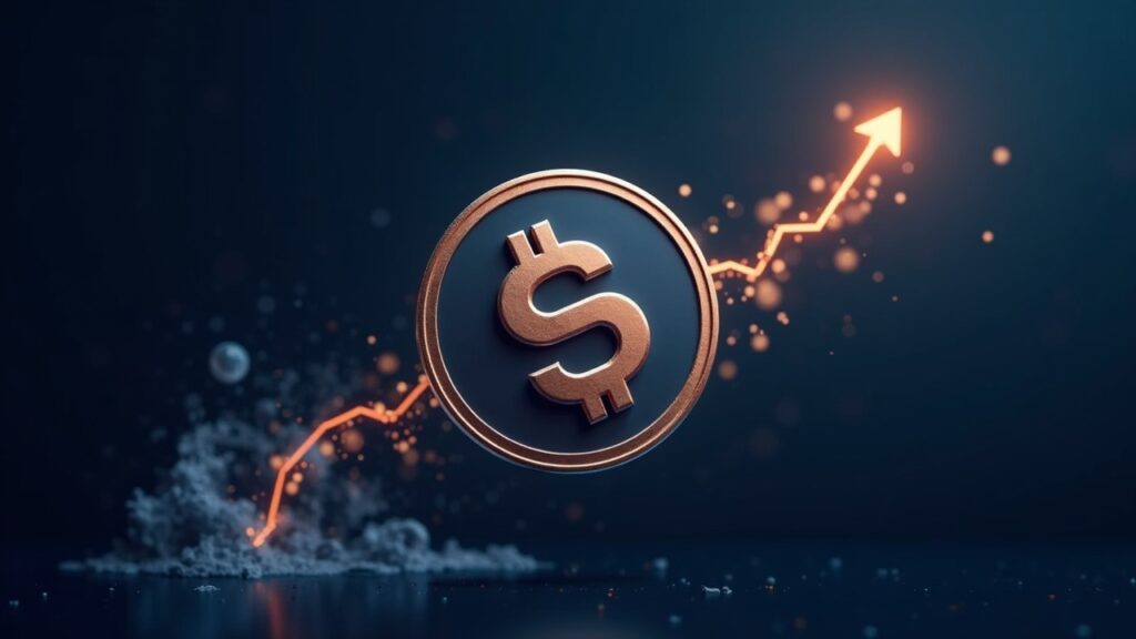Token SHIB fotorrealista con un libro mayor fluyendo desde un exchange a una billetera fría sobre un resplandor de gráfico de precios.