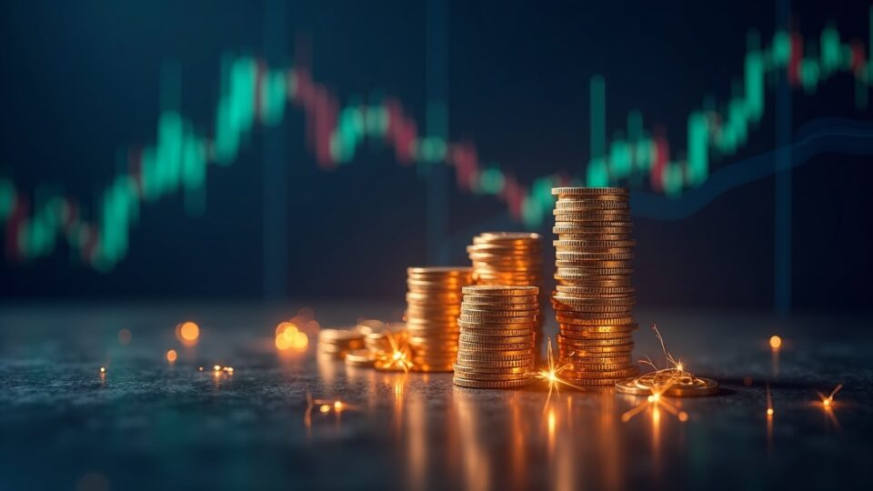 Encabezado fotorrealista de tramos CLO tokenizados en Avalanche, con bloques brillantes y un escritorio de trading en el fondo.