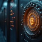 Bóveda bancaria fotorrealista con un token USA₮ luminoso, emblema de la OCC y una sala de redacción moderna, que ilustra la adopción de una moneda estable emitida por banco y regulada.
