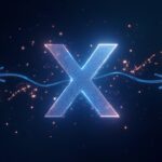 Fotoperiodismo cripto: X bloquea red de tokens brillante entre fragmentos de basura de IA y flechas hacia Threads y Bluesky.