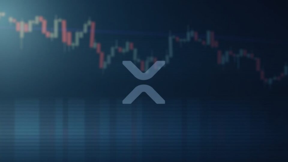 Gráfico de precios de XRP cerca de la EMA de 2.24 y la línea de 100 días con el logo de XRP y superposiciones de datos sutiles en estilo de sala de noticias.