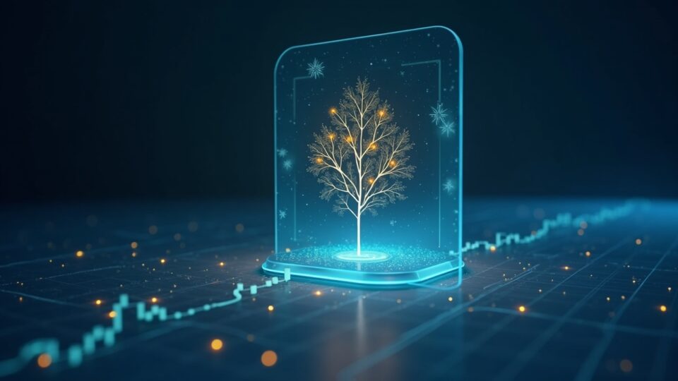 Logotipo de Binance sobre un árbol Merkle transparente con reservas digitales fluyendo hacia un balance.