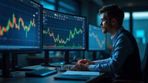 Mesa de trading fotorrealista con un libro mayor digital que muestra 620,000 BTC y un ejecutivo sereno que simboliza confianza y remediación.